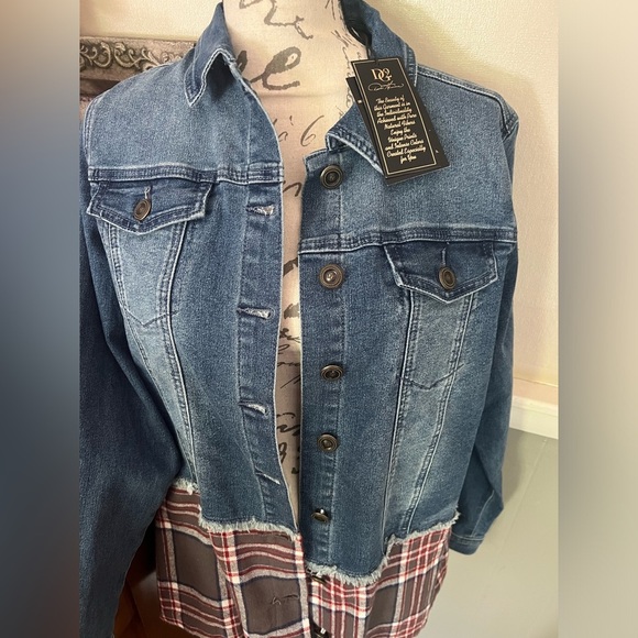 DG2 Diane Gilman Stretch Denim Plaid
Peplum Chambray Jacket NWT - Picture 3 of 8